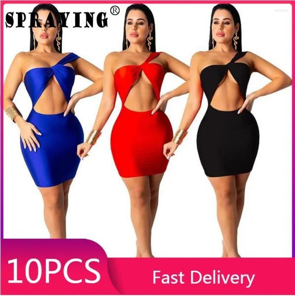 Lässige Kleider 10pcs Großhandel Gegenstände für Boutique Sommer Frauen Kleidung Mini Kleid sexy ärmellose Mode Y2K Harajuku One Schulter S10120