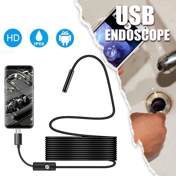 Камеры 5,5 мм HD Endoscope Camera Водонепроницаемый Micro 6 Led IP67 Endoscope для автомобилей промышленной смартфон мини -камера USB Type C