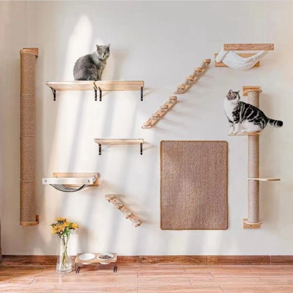 Kratzer Katzenwand Kletterregale Wandmontage Hängematte Katze Kratzer nach Holztreppenregale mit Sisalseil Leiter Wandkatze Katze Baumbaum