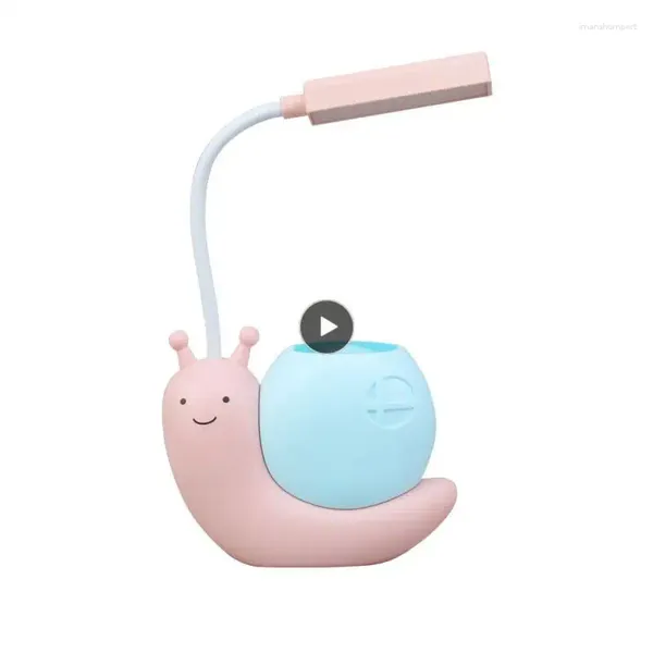 Lâmpadas de mesa Nordic Cute Snail Desk Lâmpada USB Pen Holder Kid LED Night Light Reading com Organizer