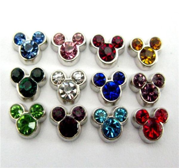 120pcslot Mouse Head Birthstone 10pcs Cada cor Charms flutuantes de boa qualidade de liga DIY para vidro Living Living Memory Lockets1239720