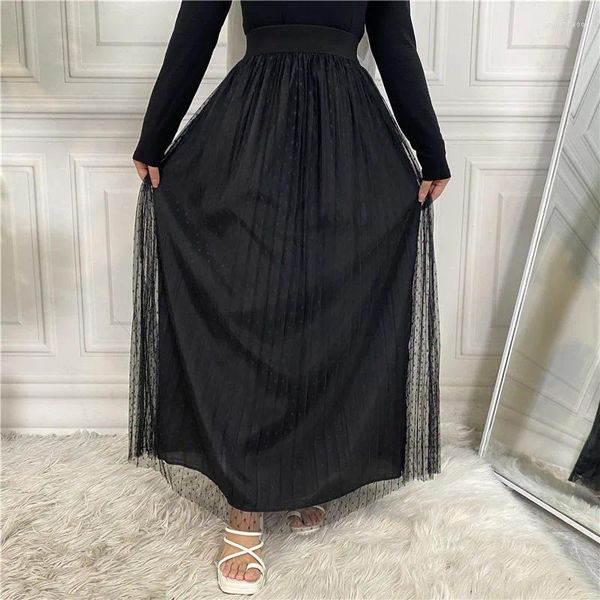 Etekler Zarif Uzun Pileli Etek Kadınlar İlkbahar Yaz Katı Elastik Bel A-Line İnce Basit Vintage Kadın Akşam Elbisesi