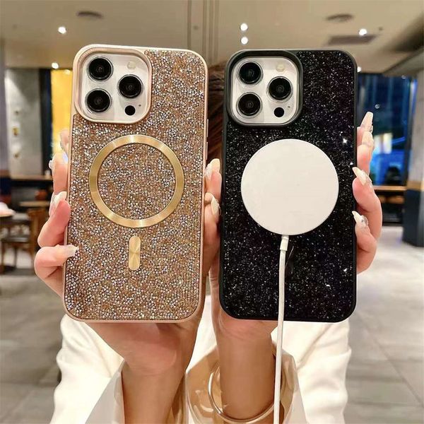 Luxus Bling Glitter Phone Hüllen für iPhone 15 14 Pro Max Hülle Modedesigner Strass Diamond Women hintere Abdeckung I 13 Promax 12 11 Magnetische Attraktion Mobile Shell