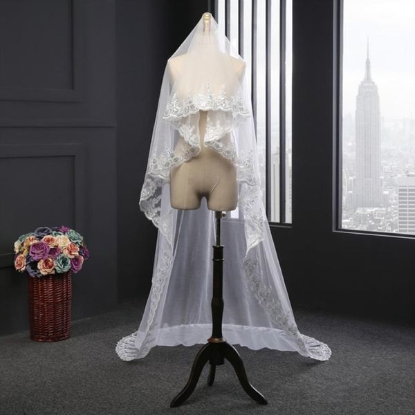 Свадебные завесы Поступление Appliqued Кружев 3 -метровое покрытие с блестками края