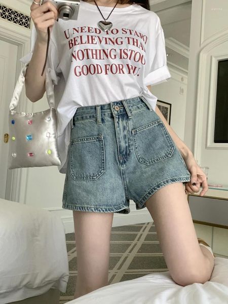 Frauen Shorts SLERGIRI KOREAN STYLES Klassiker Vintage Jean weiblich Sommer loser Bein lässig und große Tasche Denim 2024