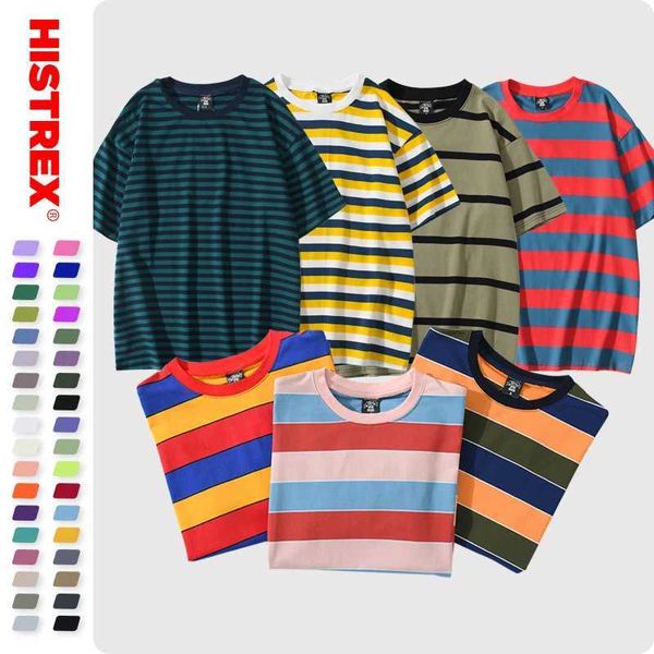 Herren T-Shirts 50 Farben Streifen 100% Baumwollmänner T Shirt T-Shirt Sommer Vintage Top Marke T-Shirt Man Frauen Harajuku 200g H240506