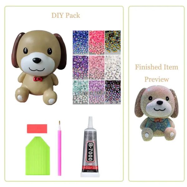 Stitch Pack Diy Pack Rhinestone Peggy Bank Dog estátua boneca Casa decorativa Diamante Pintura Mosaic Bling Crystal Cross Stitch Kids Presente Presente