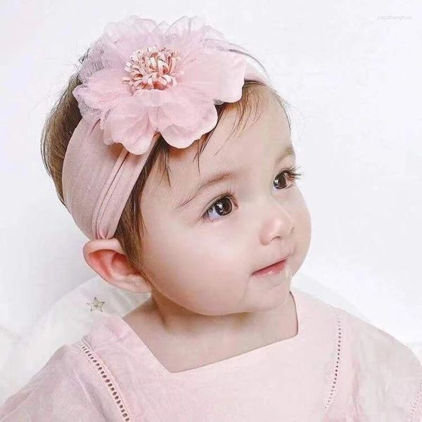 Accessori per capelli baby rosa nylon fascia di nylon perla fiore turbante femminile tessuto elastico fascia headwrap