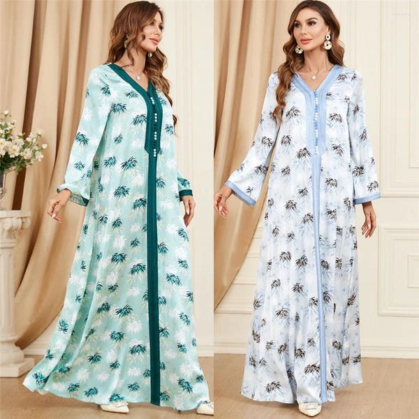 Roupas étnicas Eid Mubarak Djellaba Mulheres Muçulmana Estamar Floral Maxi Dress Marocain Abaya Dubai Turquia Kaftan Jalabiya Ramadan Vestido de Partido