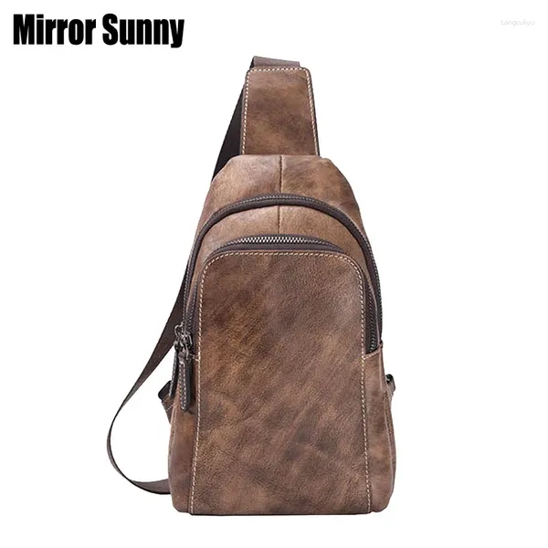 Taillenbeutel Vintage Herren echtes Leder -Kuhläden Schlingen Brust Rücken Pack Travel Fashion Cross Body Messenger Umhängetasche Hochqualität