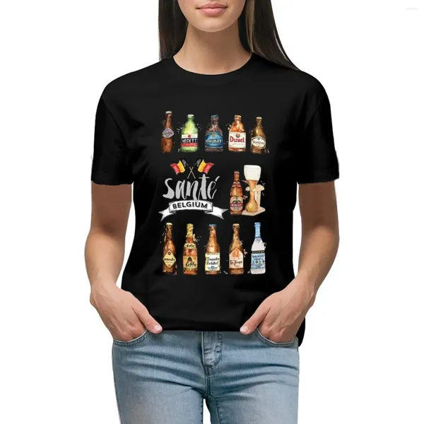 Polos femininos cervejas belgas de arte ilustração de arte ilustração T-shirt de pintura de arte