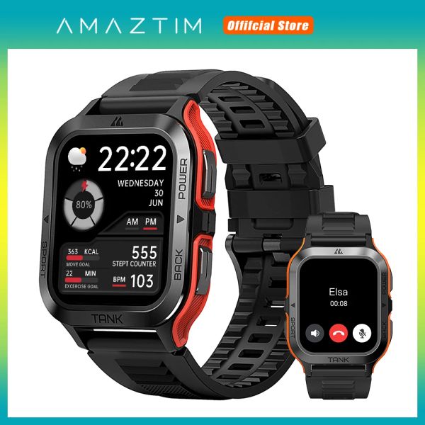 Relógios 2024 Origianl Amaztim Tank M2 SmartWatch Bluetooth IP69K Impermeável 70 Modos esportivos Fitness Digital Electronic Smart Watch Men