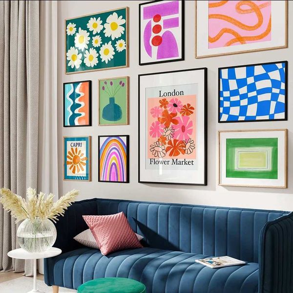 Ers moderne bunte abstrakte Wandkunst Blume Pop Hd Leinwand Ölmalerei und gedrucktes Heimschlafzimmer und Wohnzimmer Dekoration J240505