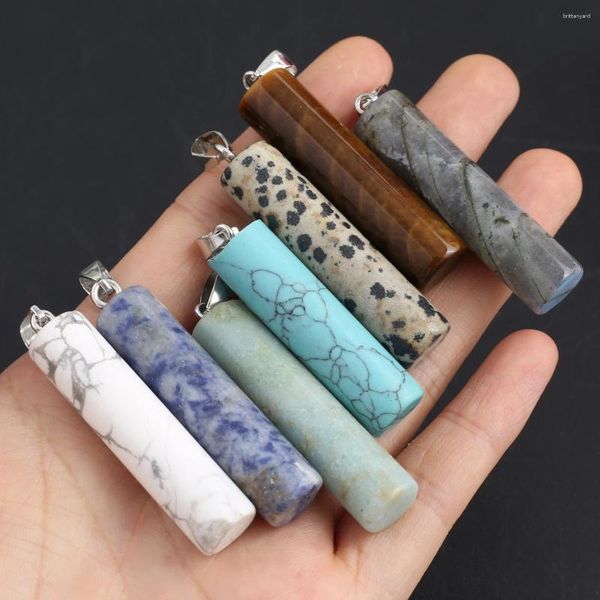 Colares pendentes 10pcs pedra natural sodalite flash labratorite amazonite aleatória de cor aleatória cilíndrica DIY Fazendo acessórios de colar presente