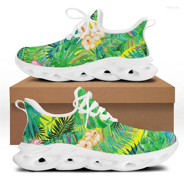 Scarpe casual in cui le donne piatte Hawaii foglia tropicale plumeria stampa sneaker sneaker allacciata calzature vulcanizzate non slip