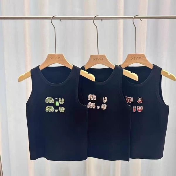 Miu Frühling Sommer Rückenless T -Shirt -Theke Designer -Designer -Buchstabenkristall Diamond Strick Suspender Weste Frauen bestickter ärmelloser Top