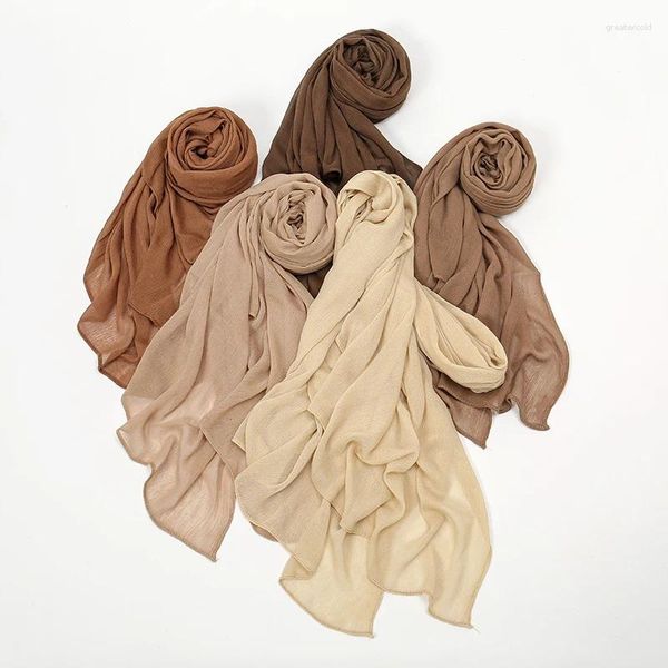 Lenços de lenços de algodão de algodão de algodão amadurecida hijab rugas rayon lenfarf cor sólida cor mulher turbante plan planície femme shawl ramanda
