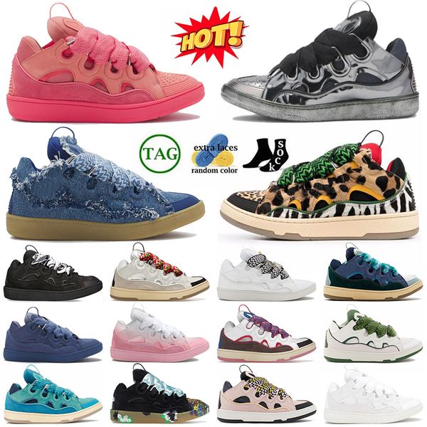 Höchstqualität Kalbskaute Gummi Nappa Curb Designer Schuhe Frauen Herren Low og Original Hightop Suede Flat Trainer Luxus Plattform Leder Denim Blue Venus Pink Sneaker