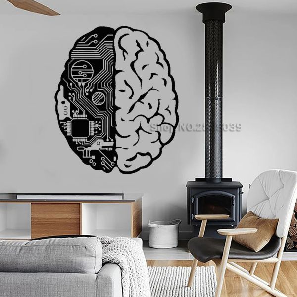 Aufkleber Brain Chip Engineer Vinyl Wandaufkleber Geek Computer Künstliche Intelligenz Wanddekal kreatives Design Wallpaper Mural Sa916