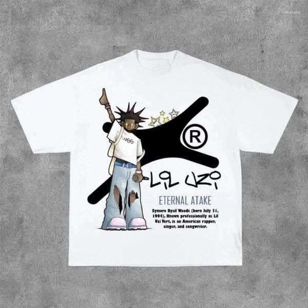 Camisetas femininas Camisetas de algodão Cartaon Caractere de desenho animado impressão de camiseta curta de tamanho curto Mulheres Y2K Retro versátil O-deco