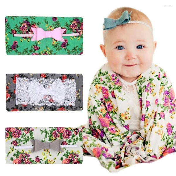 Одеяла детская пеленка набор весна рождена цветочный принтер муслин кружевные повязки на головные повязки для девочек.