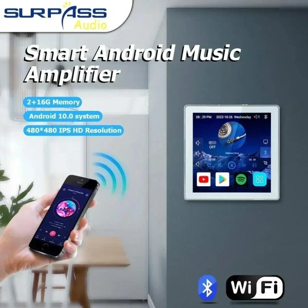 Усилитель Home Theatre Stereo Sound Wi -Fi BT Усилитель стены 4 '' Сенсорный экран Android 10.0 Поддержка голосового управления удаленным управлением музыкальный игрок