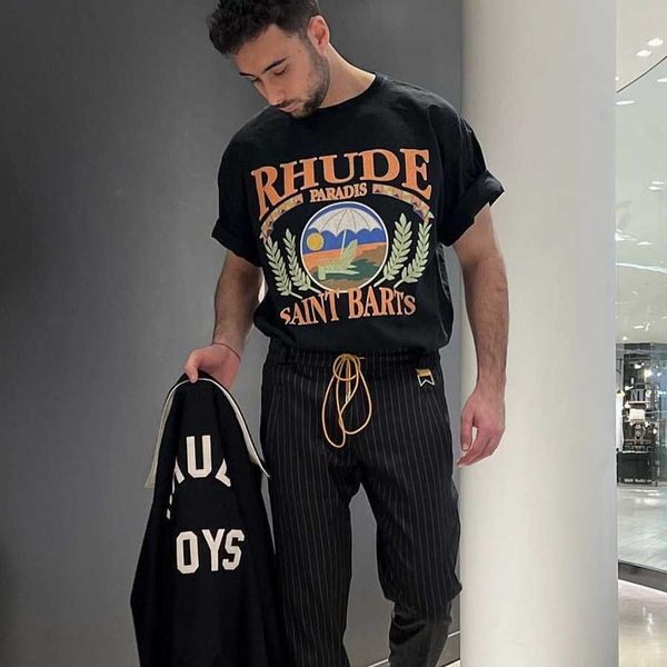 Fashion Rhuder Brand Designer Designer Lettera Esclusiva Poster Stampa Estate Nuova coppia Tenda a maniche corte Short Short Trend con logo 1: 1