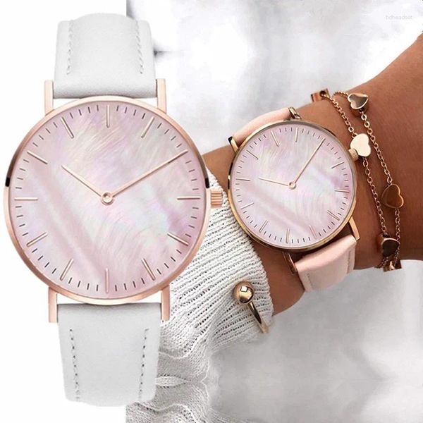 Armbanduhr Mode Womens sieht einfache rosa Zifferblatt analog Quarz für Frauen lässig weibliche Uhr Relogios Feminino