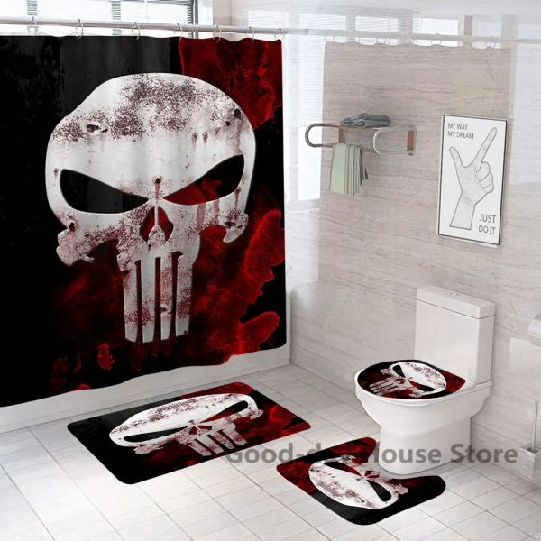 Tende per doccia set tende set 3d Halloween cranio in poliestere impermeabile in tessuto da bagno copritura tappeto tappeto arredamento per casa cortina