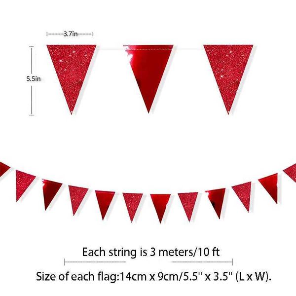 Баннерные флаги 10 футов блестящая металлическая бумага красная рождественская треугольная флаг флаг красный украшения для вечеринок овсянка для годовщины годовщины свадьбы на фоне