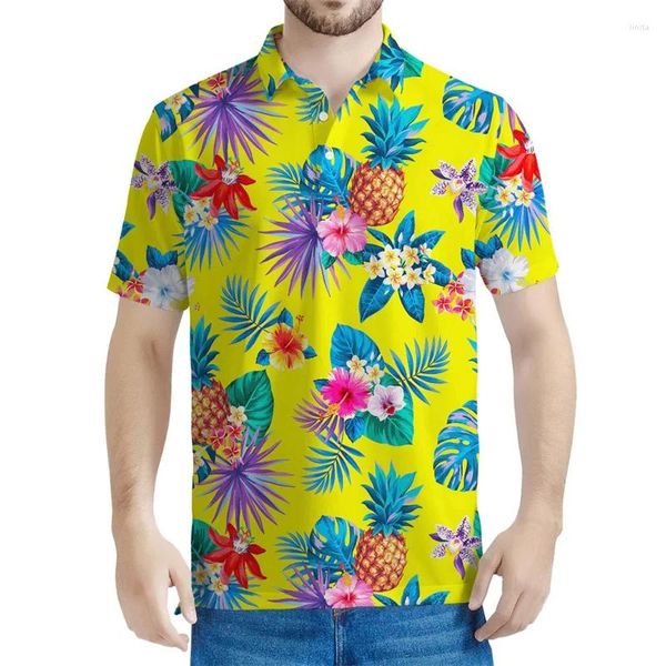 Polos maschile Fashion Fashion 3D Pinanasple Polo Shirt for Uomini Summer Hawaiian a maniche corte Topical Topical Fruit Maglietta