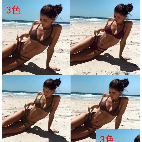 Bikinis Set MJ-90 Solid Brazilian Women Bikini Nackt Badebekleidung Schwimmanzug Retro Biquinis y Pad Low Taille Micro Thong Beach Drop Lieferung Dhyn3