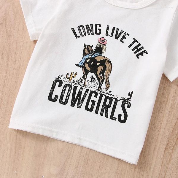 Set di abbigliamento bestiame da bestiame da bambino 2 pezzi set di vestiti cowgirl outfit bottom manica corta lettere divertenti da gioco per lettere divertenti