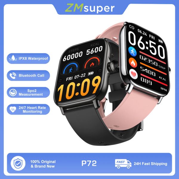 Смотрите P72 Smart Watch 1.85 HD полный сенсорный экран спортивный фитнес -часы для мужчины Bluetooth Swim Monitor Водонепроницаемые для мужчин Женские наручные часы