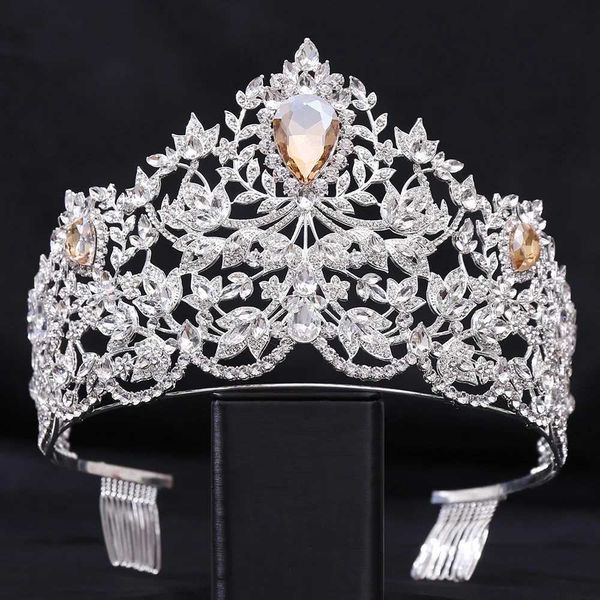 Stirnbänder Barockstil Miss Universe Diamond Hochzeitskrone Kopfstück mit Crystal Inlay Queen Prinzessin Kopfstück Q240506