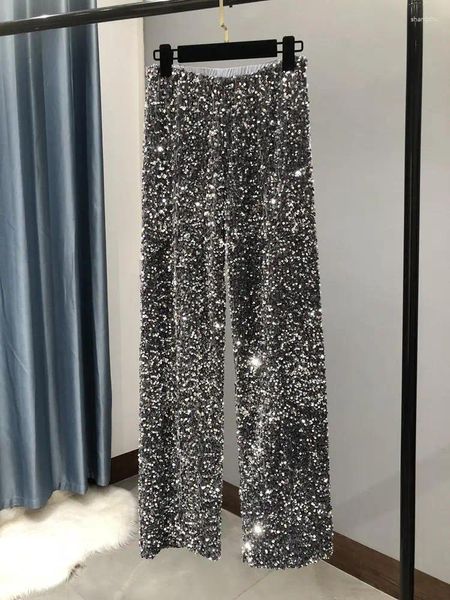 Pantaloni da donna Fashion Y2K paillettes Domande elastica pantaloni a gamba larga lucida Streetwear femminile dritto femmina