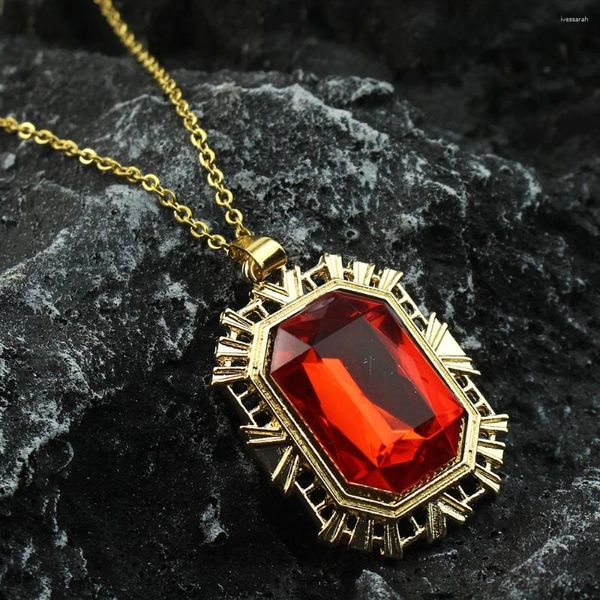 Подвесные ожерелья Shinny Ruby Ожерелье красное камень глянцевый золотой цвет украшения винтажные ювелирные аксессуары из цинк сплав для фанатов подарок