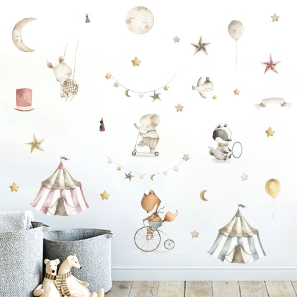 Adesivi Cartoon Caricus Circus Animals Star Moon WaterColor Vinile Adesivo Rimovibile decalcomanie Rimovi per bambini Nuclei NASCHI