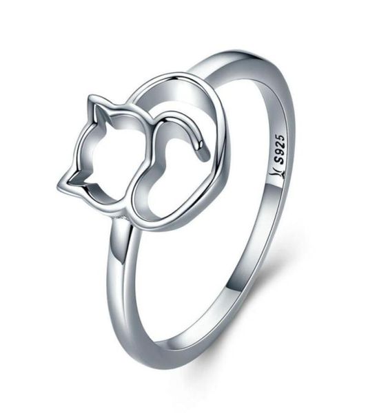 Design del gatto carino 925 Anello in argento sterling per donne Gioielli Banda di dita di dita 6810553179270607