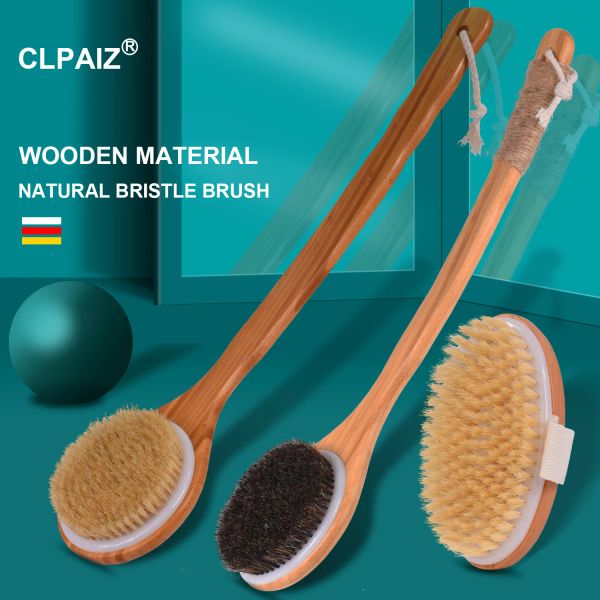 Scrubbers Bambor de bambu natural Curva Bath Horse Horse Horse Bath Brush 48cm Longa Limpeza de Credas Brecha Brush Bush Bush para meninos e meninas