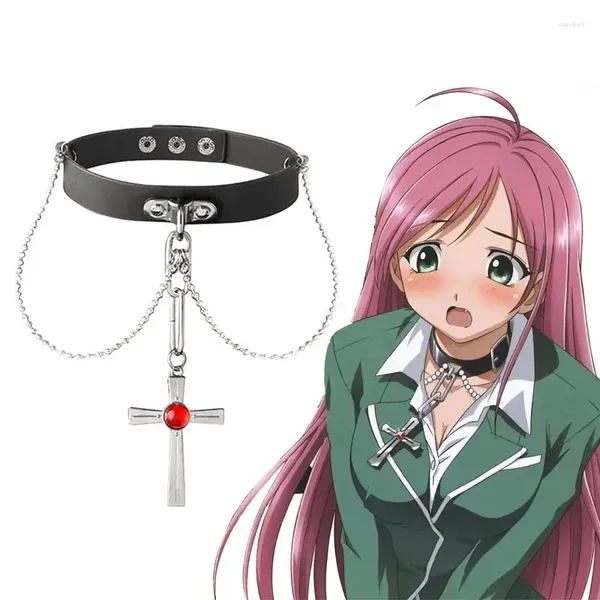 Parti Malzemeleri Anime Rosario ve Vampire Kırmızı Kristal Kolye Rosavam Moka Akashiya Çapraz Ceza Cosplay Moda Punk Takı Hediye