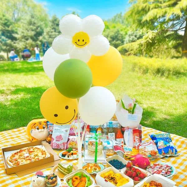 Decoração de festa 11pcs Daisy Balloon Kit amarelo Flora branca Grus