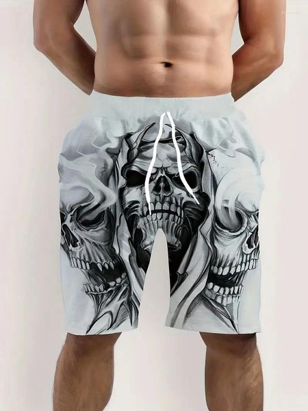 Мужские шорты дымовый череп 3D -печать на пляже летняя дышащая фитнес -стрит для мужчин ropa hombre
