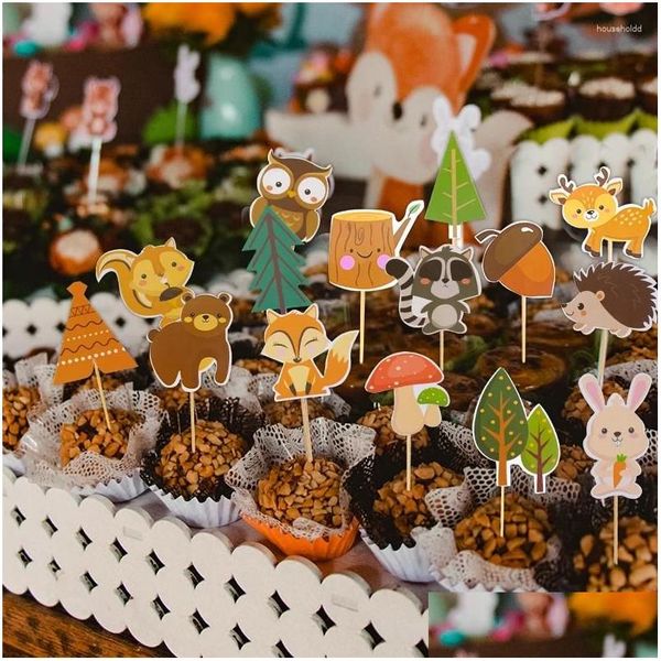 Strumenti per torta Foresta Animali a tema cupcake topper zoo zoo animale scoiattolo decorazione di cervi per bambini 1 ° compleanno festa baby shower jungle gocce de dh96h