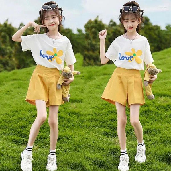 Giyim setleri kızlar yaz kıyafeti moda çocukları 8 10 11 12 12 yaşındaki Kore sürümü tişörtler ve şort parti iki parçalı takım elbise