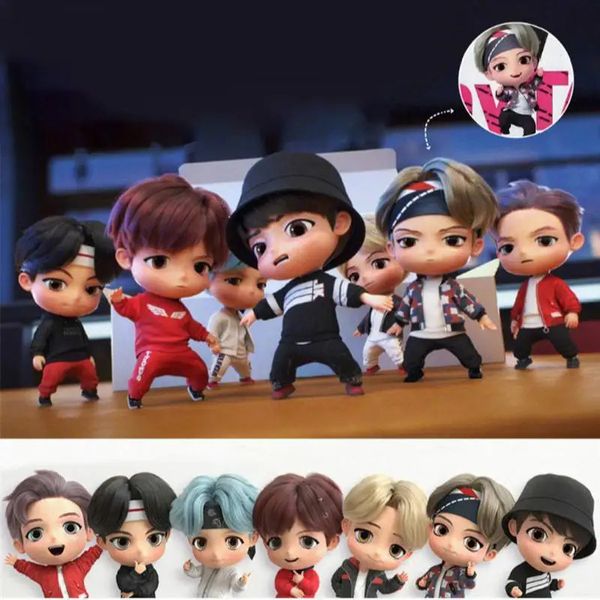 7pcsset bangtan garotos grupos rm Jin suga jhope jimin v jungkook boneca modelo de brinquedo figura ídolo de estrela do exército fofo para crianças 240506