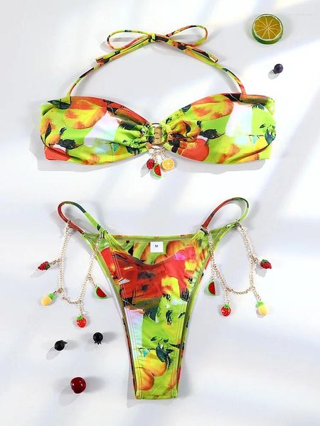 Damen Badebekleidung Print Bikini Sets sexy Badeanzug Push Up Women Summer Beachbekleidung Halfterbadeanzüge Mikro -Tanga Biquini Badeanzüge