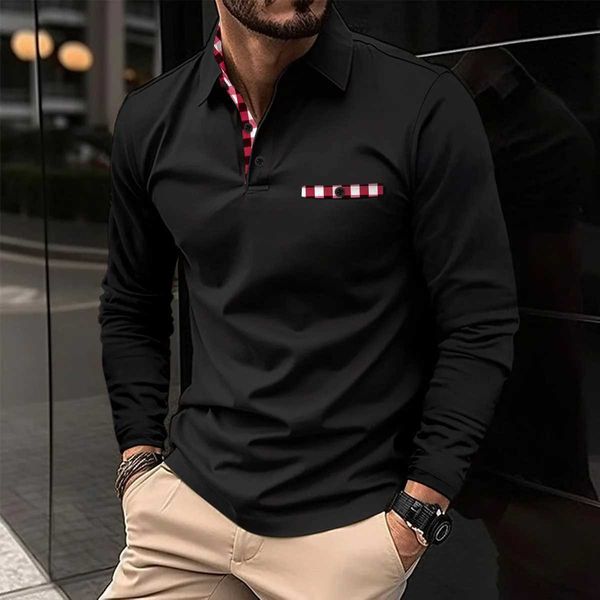 Herren Polos 2023 Kleidung Herren Herbst High Quty Loose Long Slve Polo Shirt/Herren Farbe Anpassende Revers Casual Fashion Sports Polo -Shirt T240506