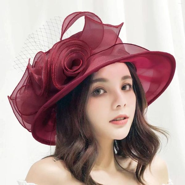 Chapéus de aba larga 1pc Elegante Lady Hat protetora solar de verão para mulheres Casamento Sun feminino de praia ao ar livre Capinho de praia