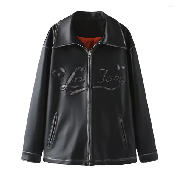 Giacche da donna 2024zar Primavera/Summer Wear American Retro Letter Retroided Leather Flying Giacca